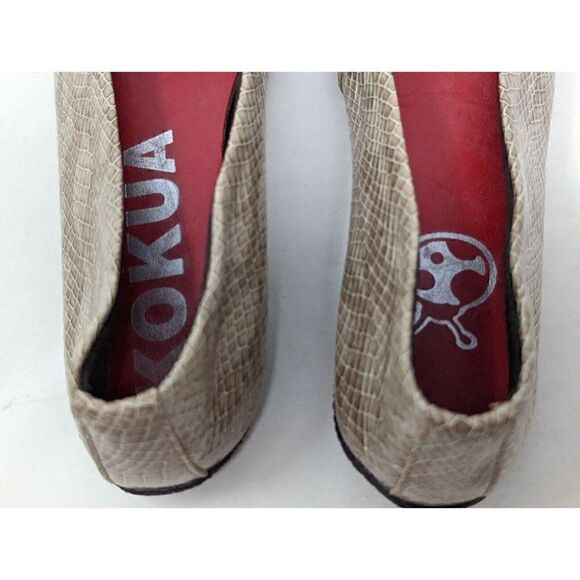 KOKUA BARCELONA PATENT LEATHER SNAKE PRINT TAN BALLET FLATS WOMENS EU 37 US 6.5 - Picture 5 of 8